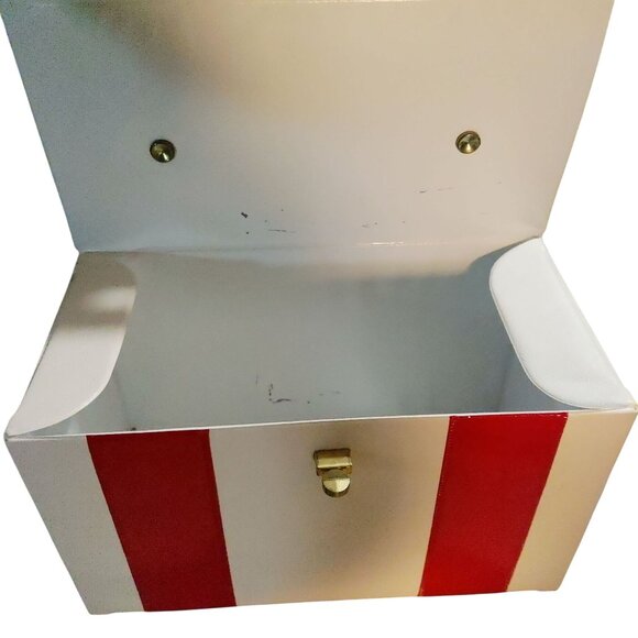 MCM Vinyl Handbag Vintage 1950s White Red Turn Lock Closure Handle Storage Case - Picture 9 of 16